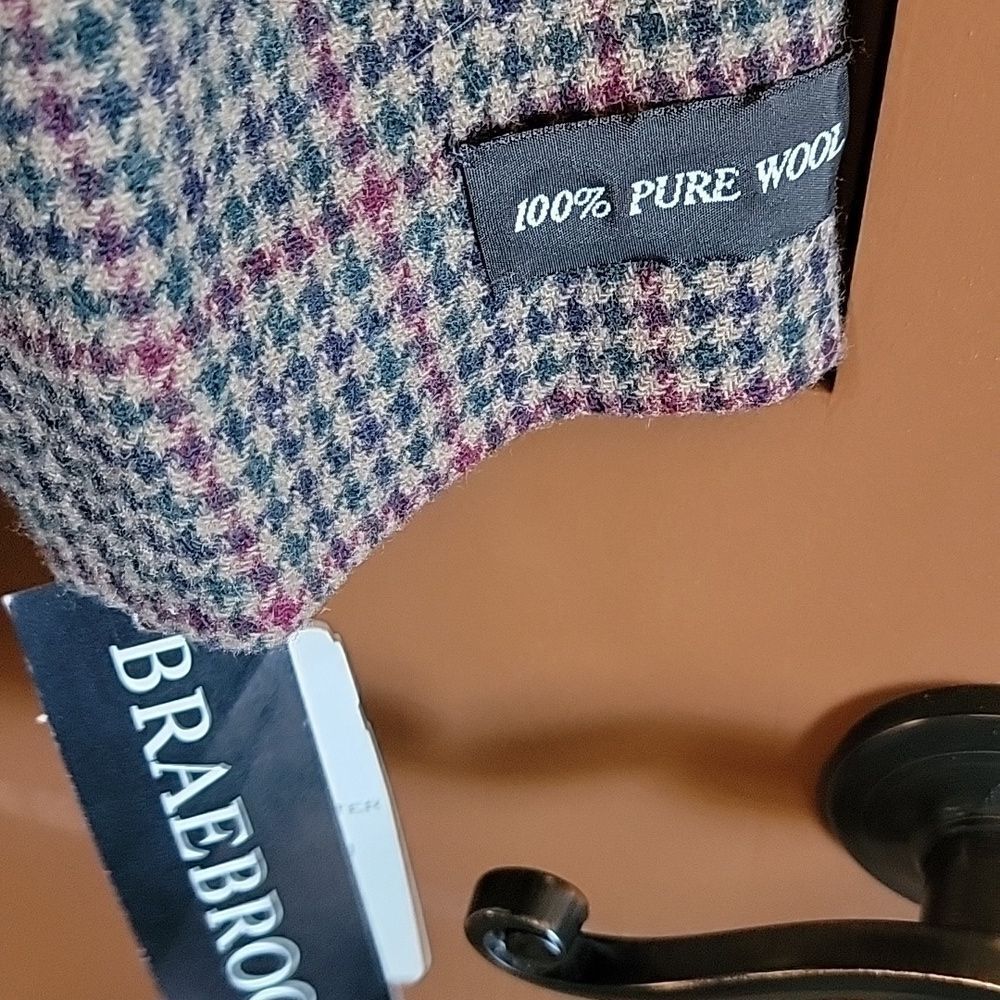 Braebrook-Wool Houndstooth tan,navy burgundy short jkt Size 12 NWT. - Picture 9 of 16